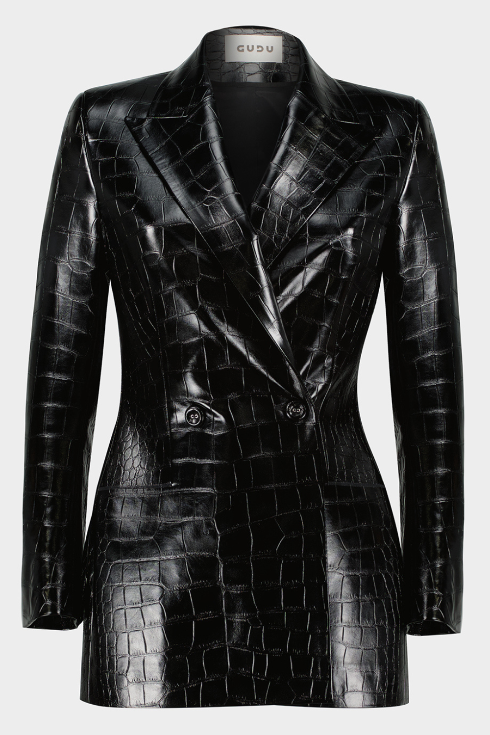 Cigarette jacket with decorative horizontal pockets made of crocodile imitation leather (GUDU) JT001AW22-23