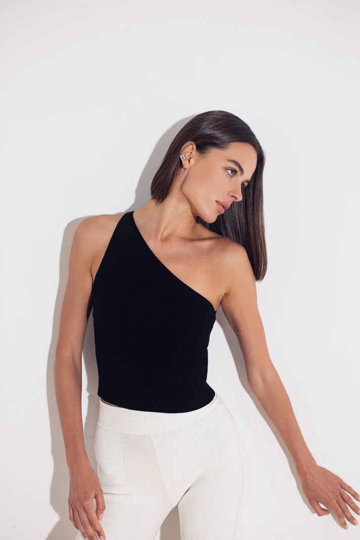 "Porsha" One Shoulder Top, Black, (TheLawOfLove), 8137