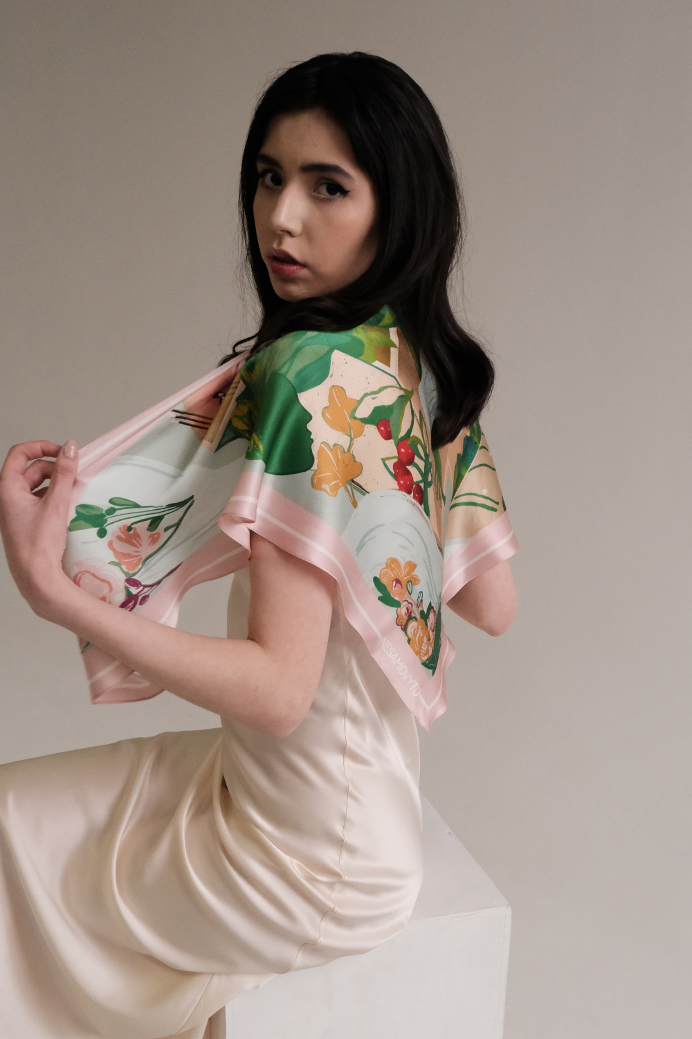 Silk scarf "Navka" with double-sided print (Nesamovyto) MV1W