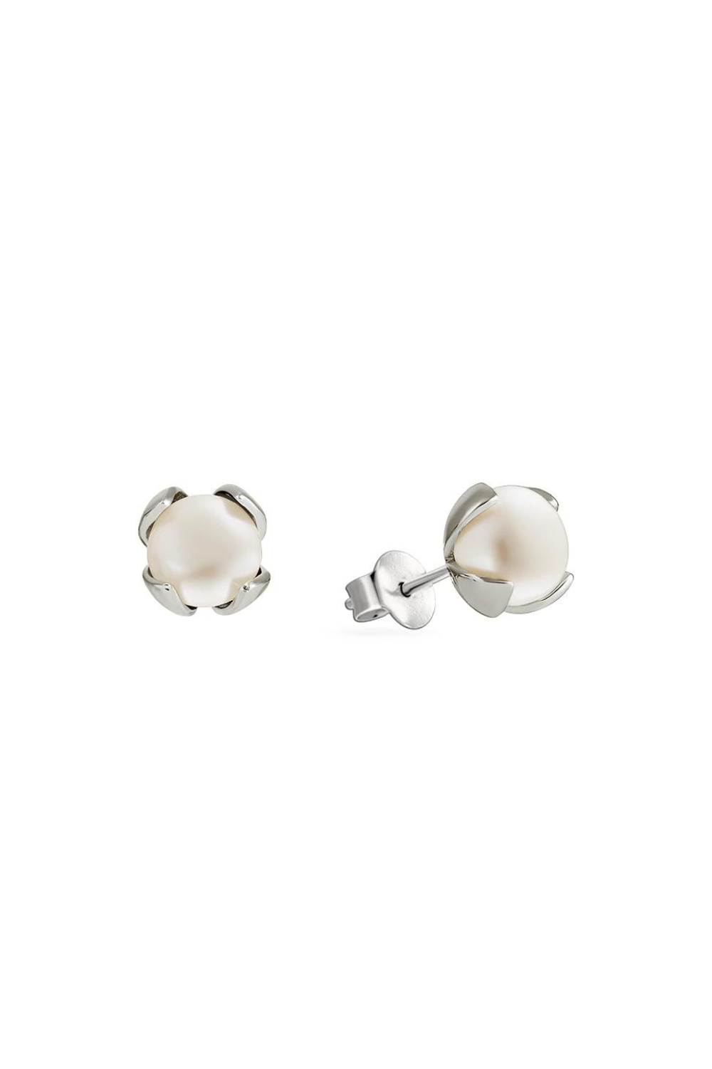 Náušnice puzety s perlou Lístky Stříbrné (SILVERAMO) C2H4017a
