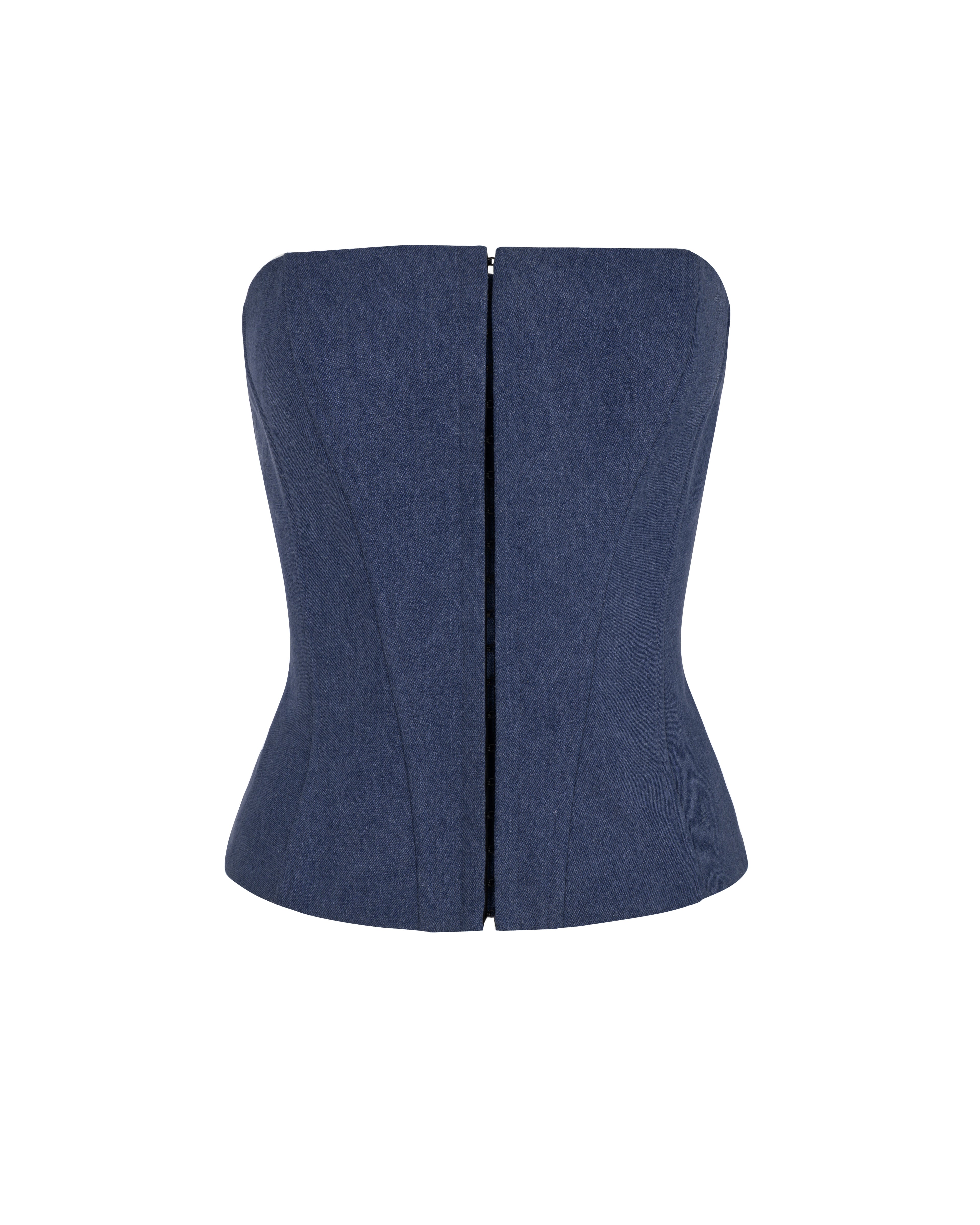 Korzet na háčky, tmavý denim, (Corsis), 07-004