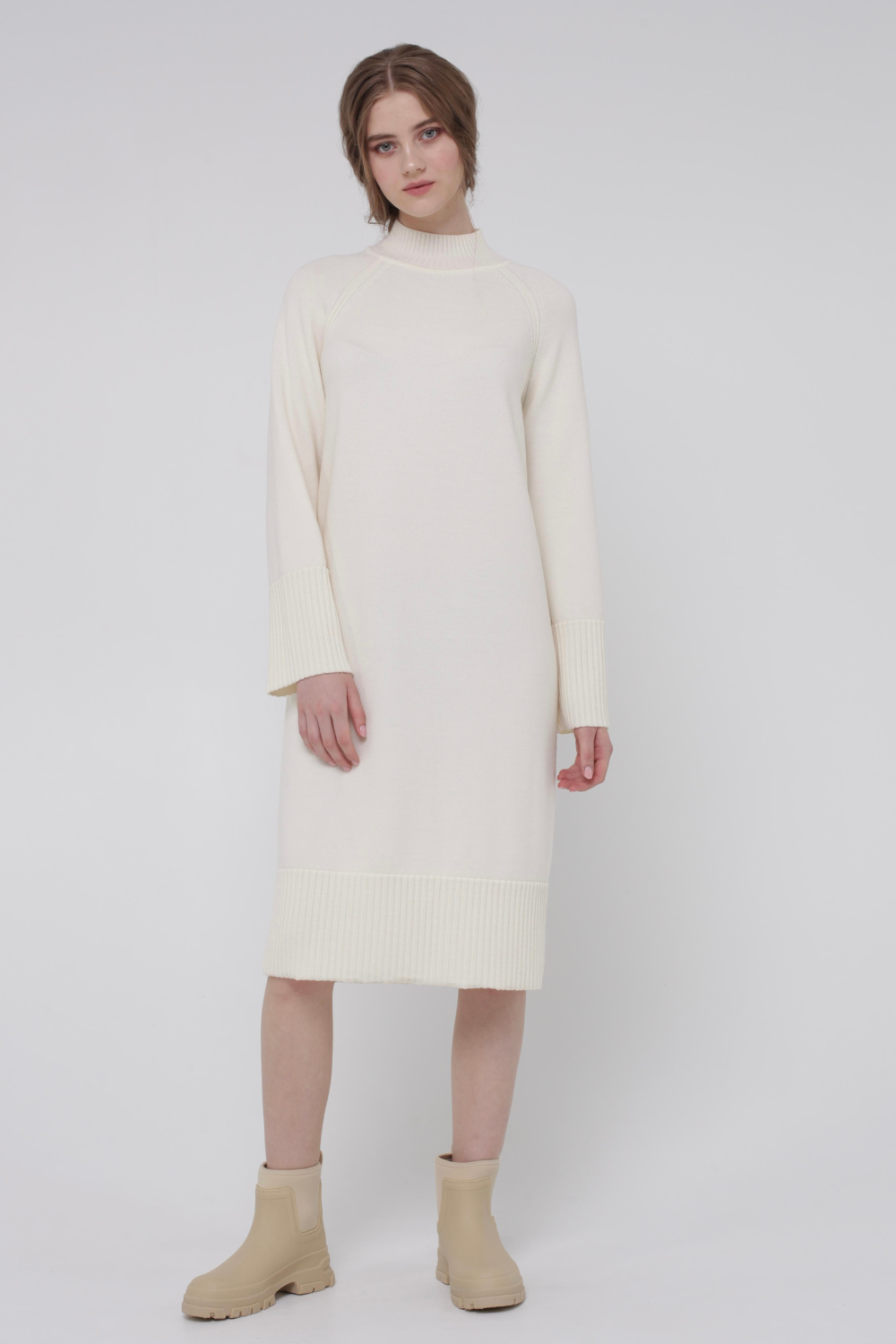 Šaty raglan midi, krémové (MissSecret) PU-022-white-dress