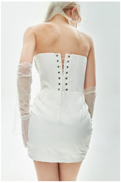 Dress with pearls, milky, (Guranda) GRD0022053
