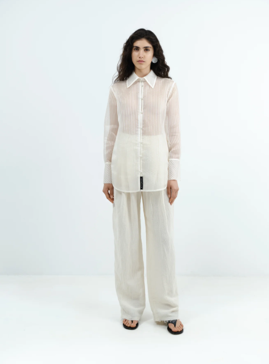 Siena shirt made of milky silk organza with a fine stripe (Kristina Laptso), SIL2429SMMLPKWH
