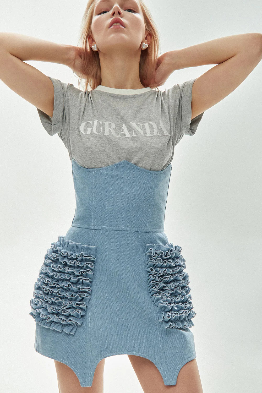 Korzet z denimu s volánky a kapsami, (Guranda) GRD0022088