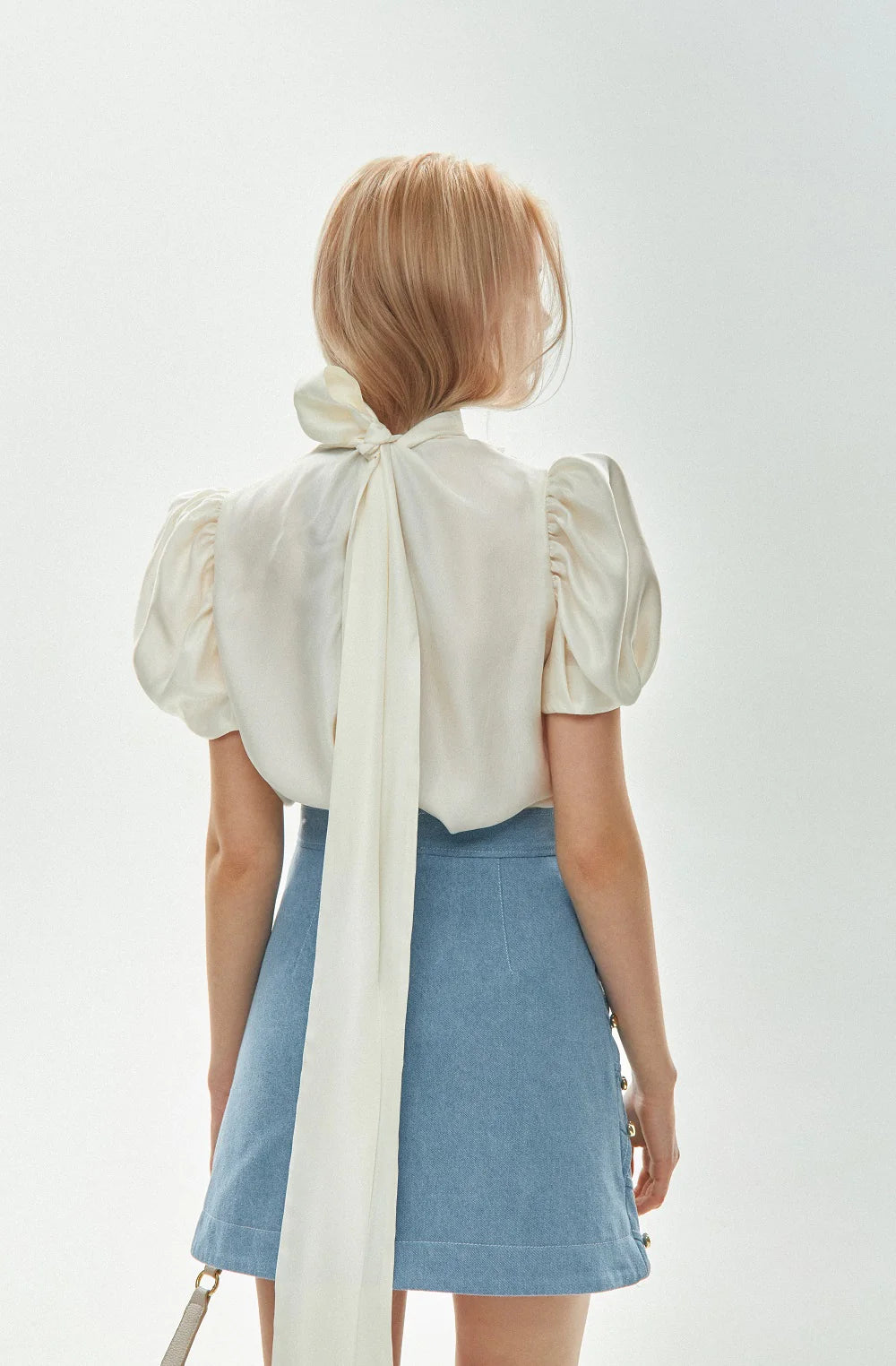 Blouse with bow, milky, (Guranda) GRD0022078
