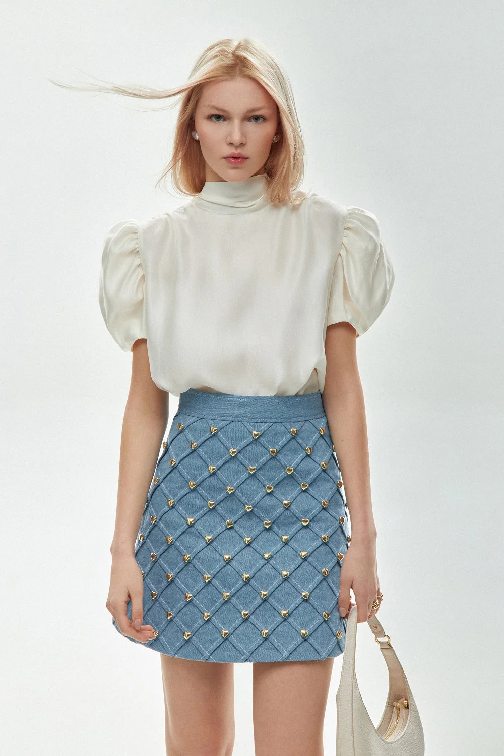 Blouse with bow, milky, (Guranda) GRD0022078