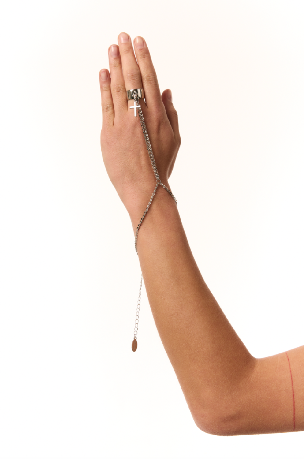 Prsten s řetízkem a přívěskem kříže zlatý (GrainsDeVerre) RCC2