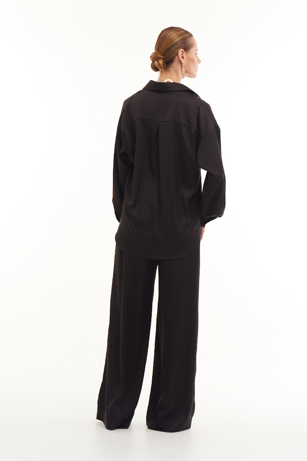 1277 Black Off Shoulder Silk Shirt (Mint)