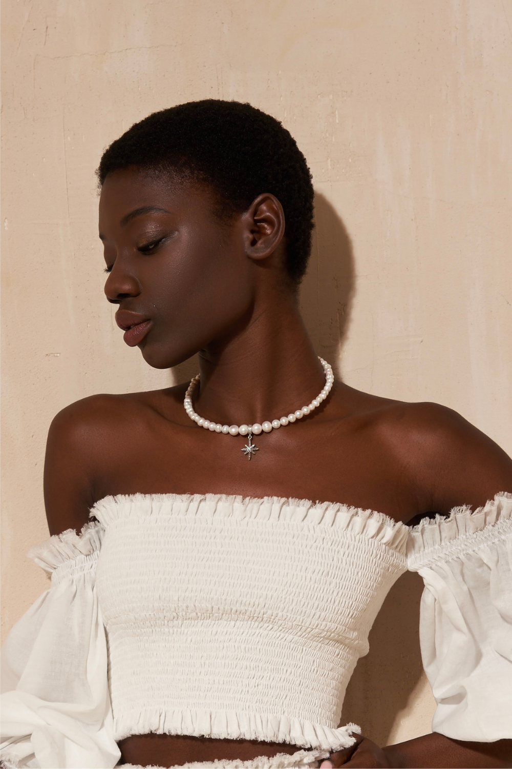 Pearl necklace "Morning Star" silver, (GrainsDeVerre), CHPS1