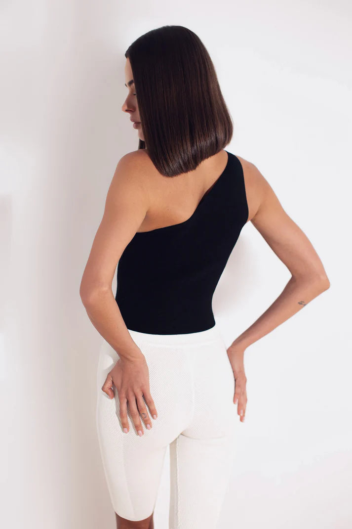 "Porsha" One Shoulder Top, Black, (TheLawOfLove), 8137