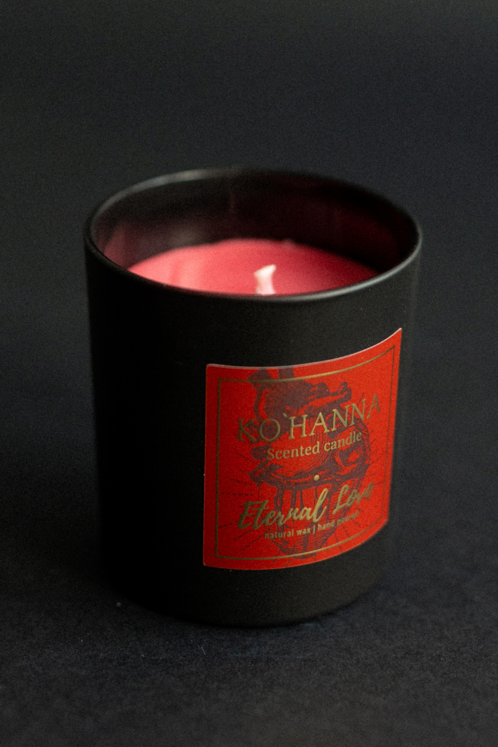 Handmade scented candle, black frosted glass, Eternal Love 250 ml (KO&