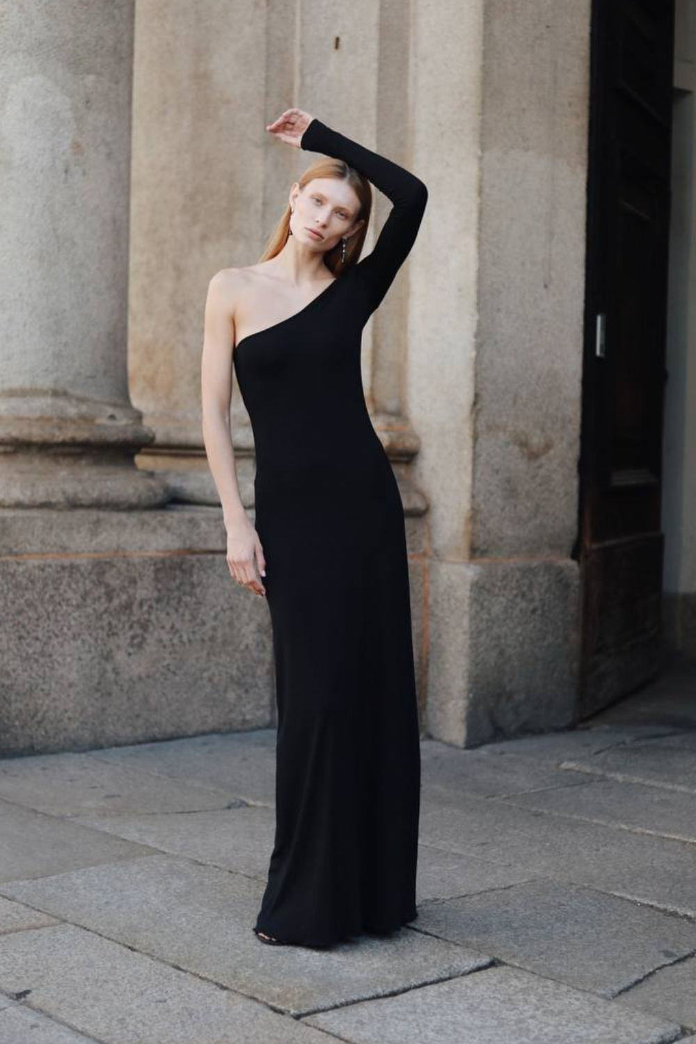 One shoulder dress, black, (Strelnikova), A015-806