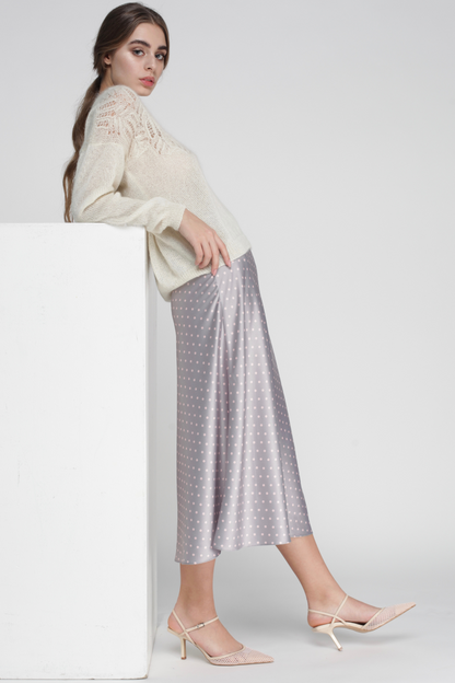 Hedvábná sukně s puntíky na gumovém pásku (Miss Secret) SK-005-grey