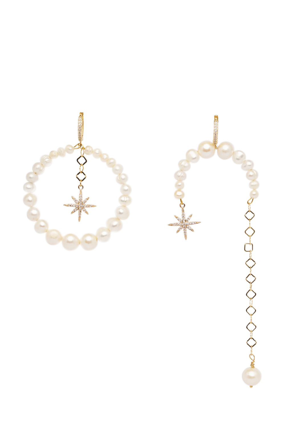 Asymmetric earrings with a star "Morning star" (Grains de Verre) EAPS2