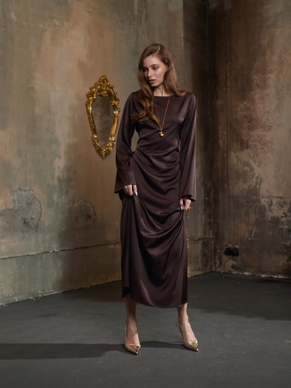 Hnědé maxi šaty LAURA (Mint) , 3020450000013