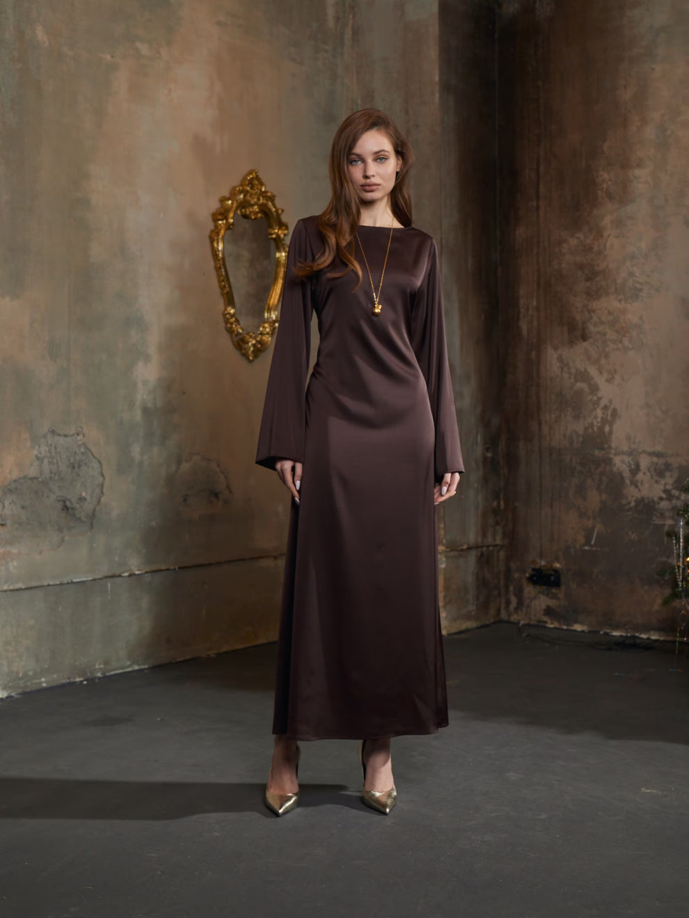 Hnědé maxi šaty LAURA (Mint) , 3020450000013