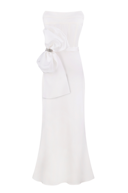 Šaty midi  z organzy s lukem (Total White) G2409