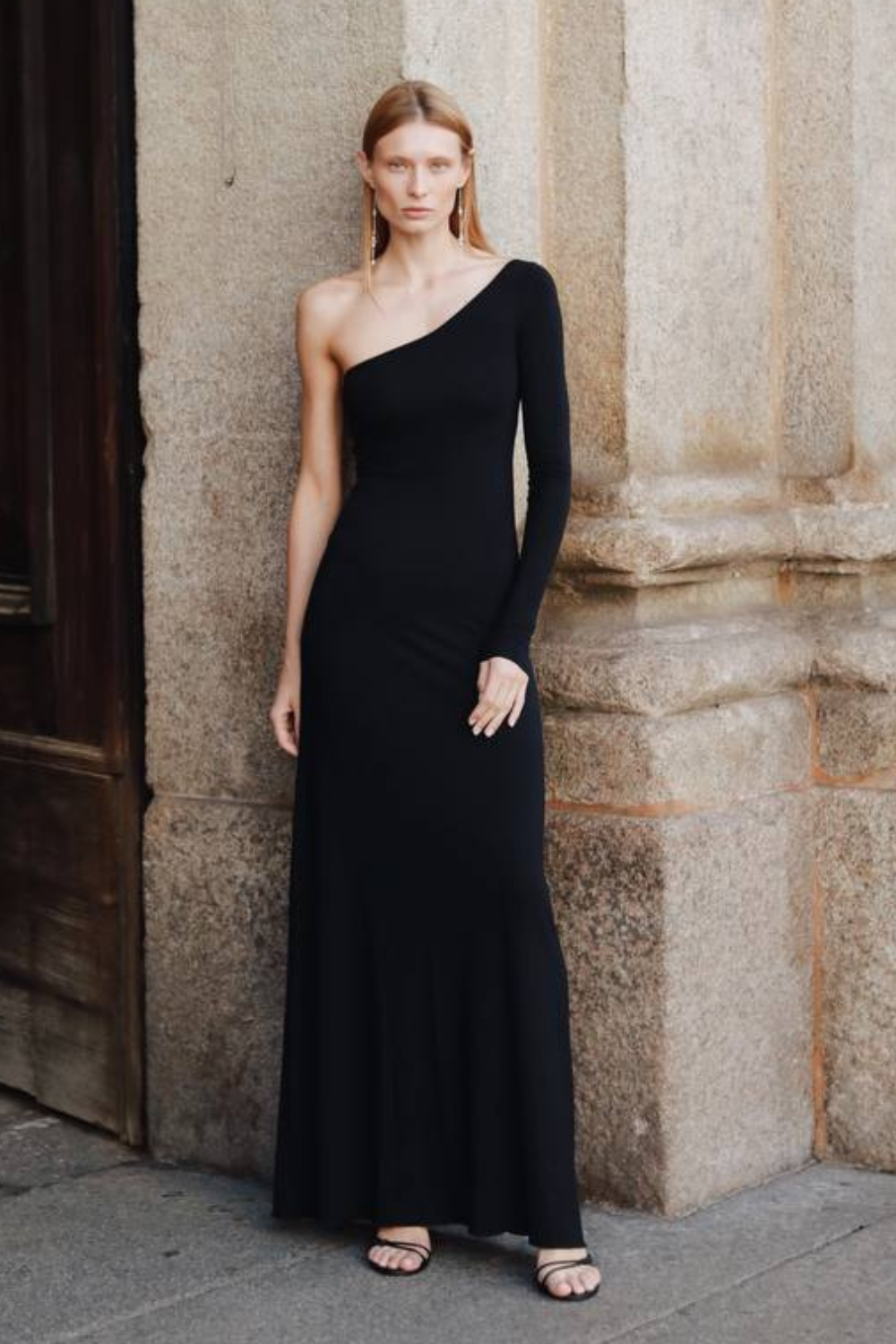 One shoulder dress, black, (Strelnikova), A015-806