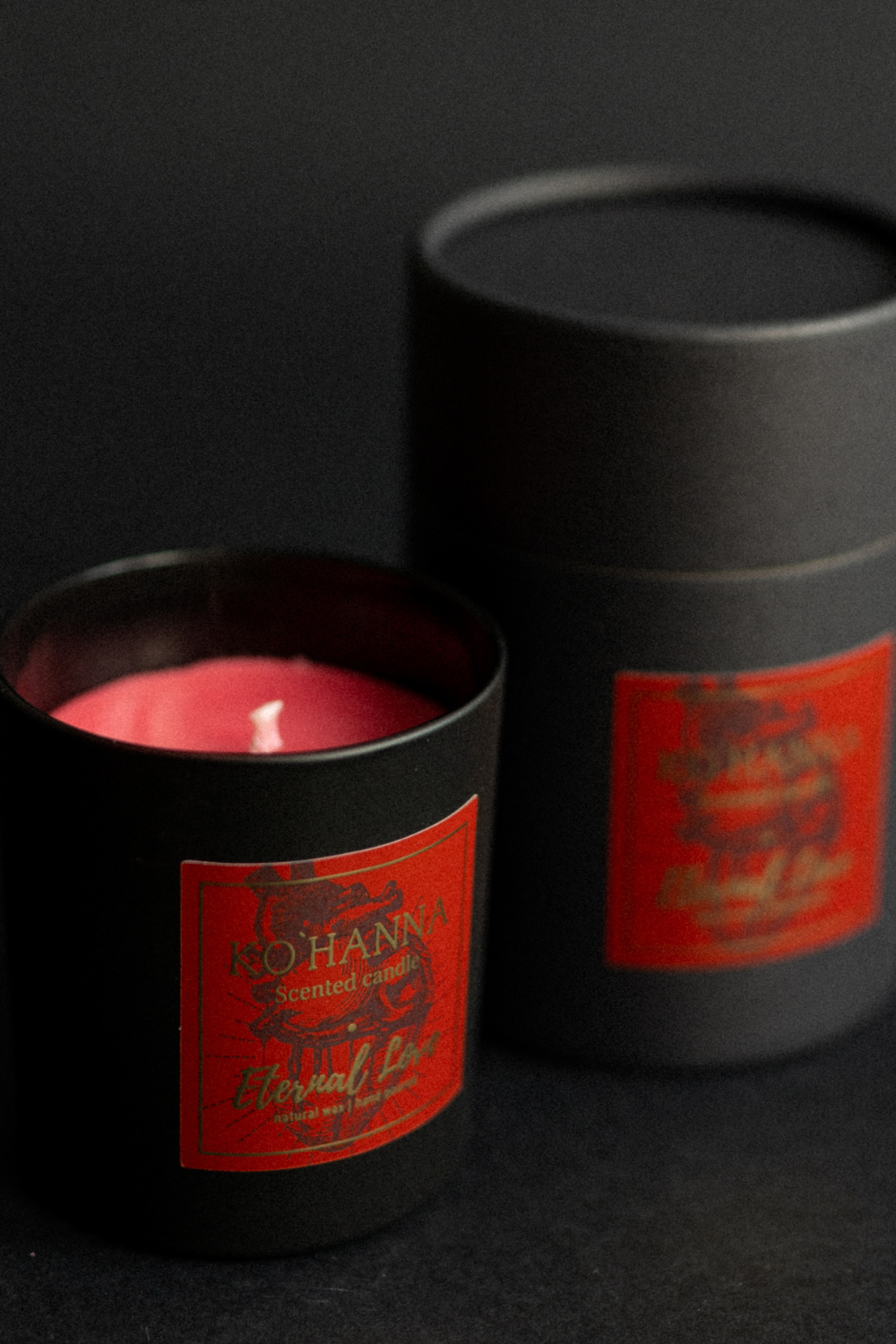 Handmade scented candle, black frosted glass, Eternal Love 250 ml (KO&