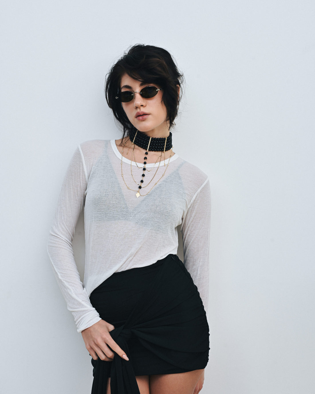 NECKLACE "INNOCENT CLASSIC" BLACK WITH GOLD (Grains de Verre), CHAGC2