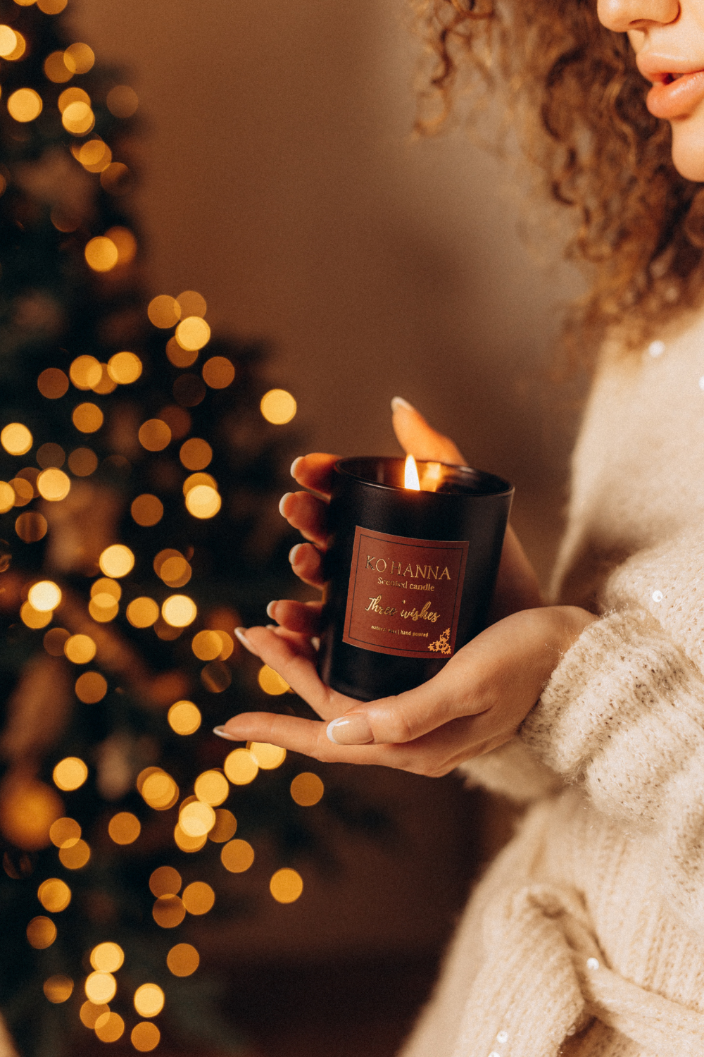 Чорне матове скло, Ароматична свічка ручної роботи, Три бажання, 250 мл. (KO&