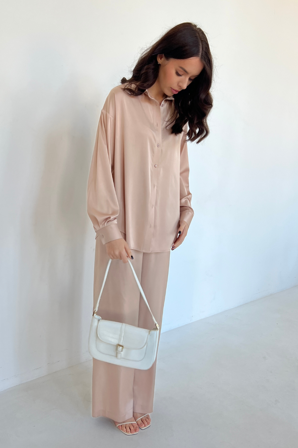 2195 Beige silk shirt with loose fit