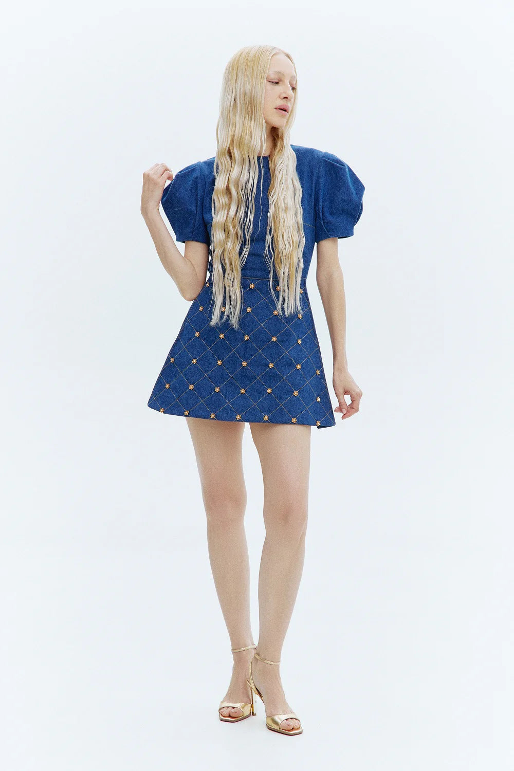 Denim dress with flowers, blue, (Guranda) GRD00333001