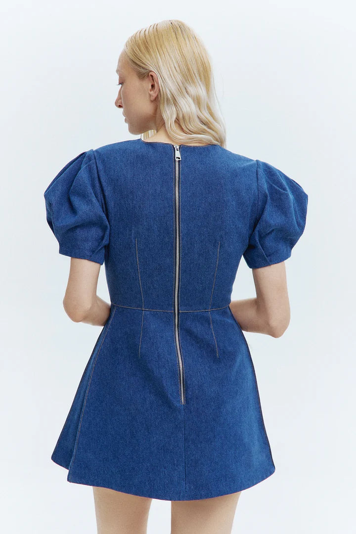 Denim dress with flowers, blue, (Guranda) GRD00333001