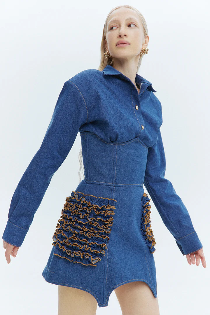 Korzet denim s volánky, modrá, (Guranda) GRD00333008