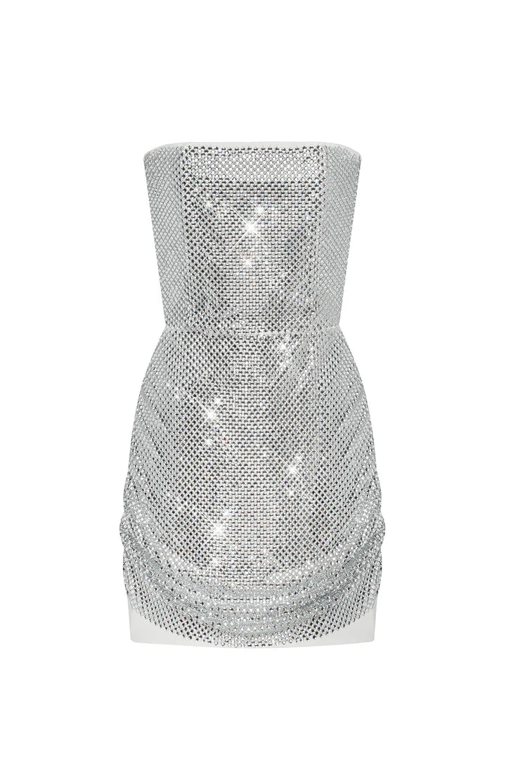Mini dress with rhinestones, silver, (Guranda) GRD0022054