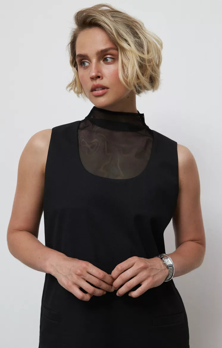 Dress with tunic and mesh, black (Nazarelli) NF-00000123