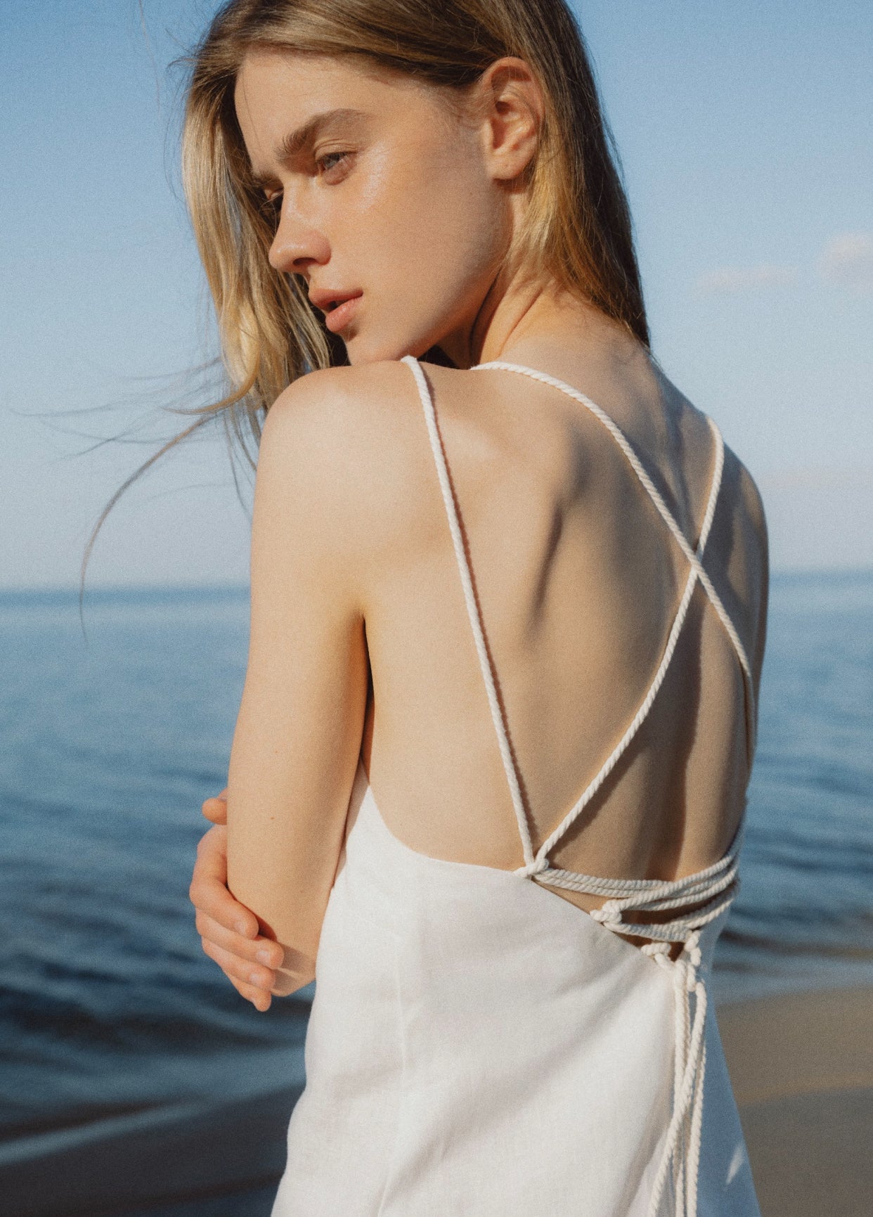 Sleeveless linen dress (Total White) LB2507