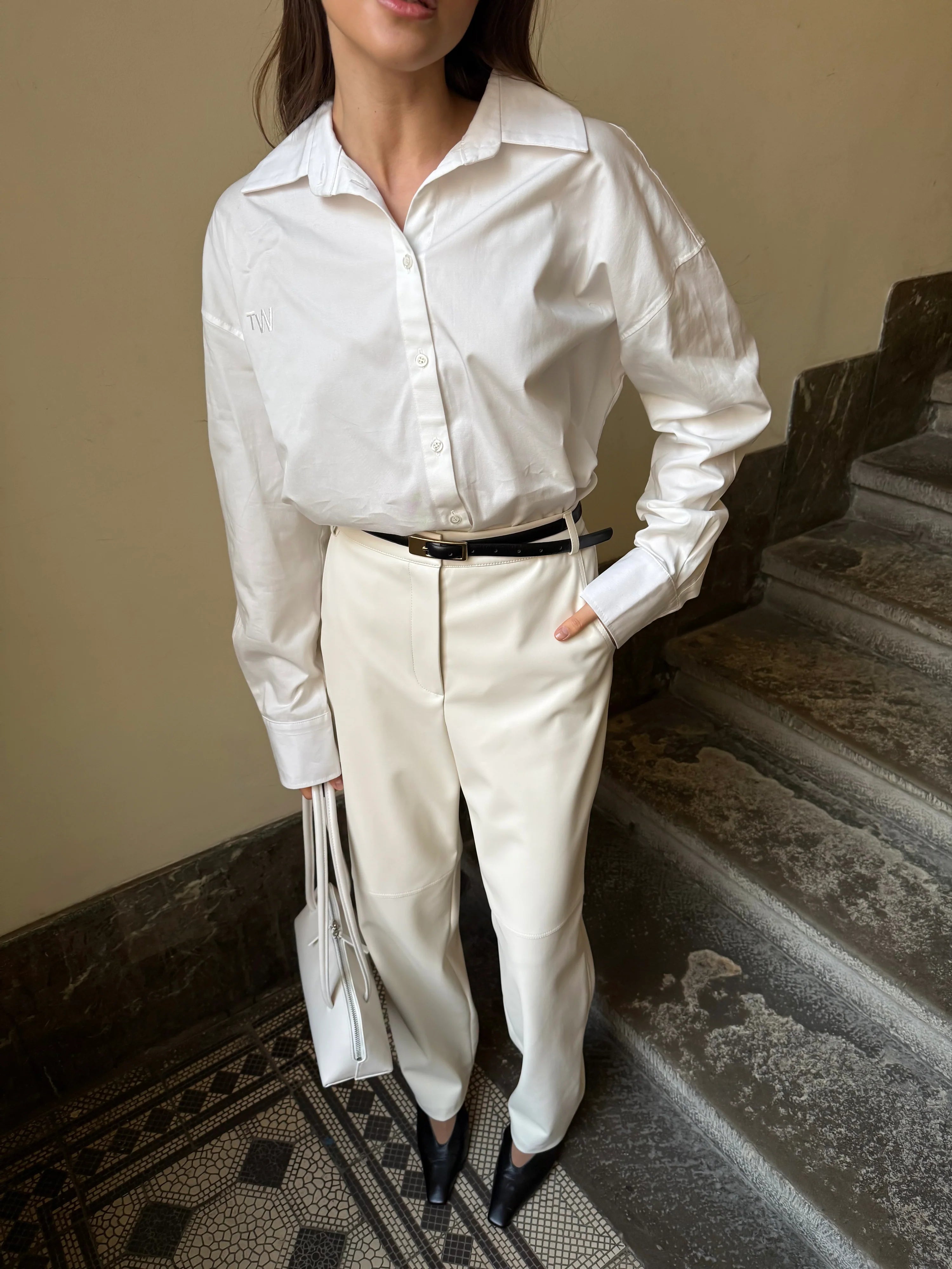 Kalhoty z ekokůže (Total White) , FW2509