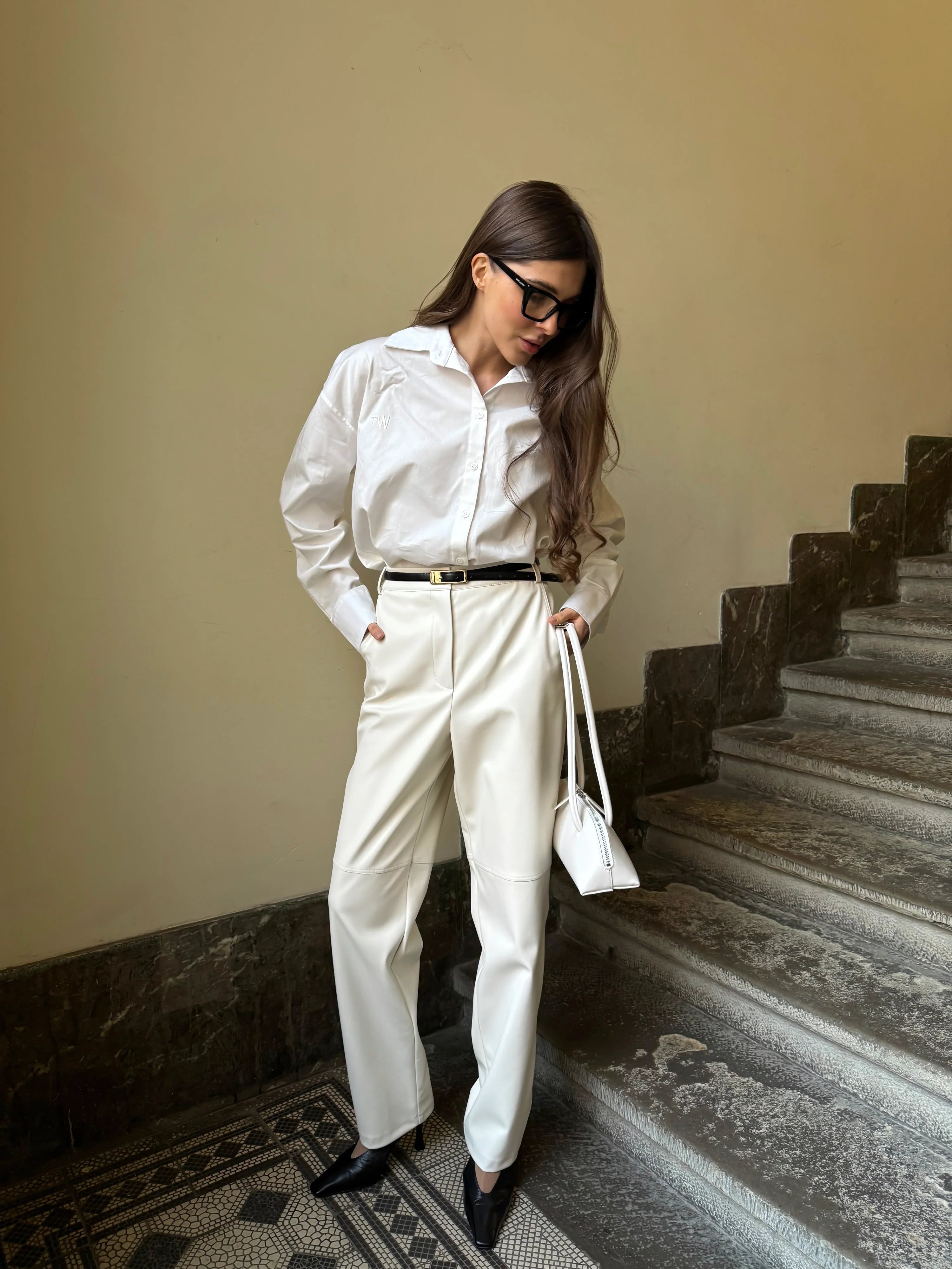 Kalhoty z ekokůže (Total White) , FW2509