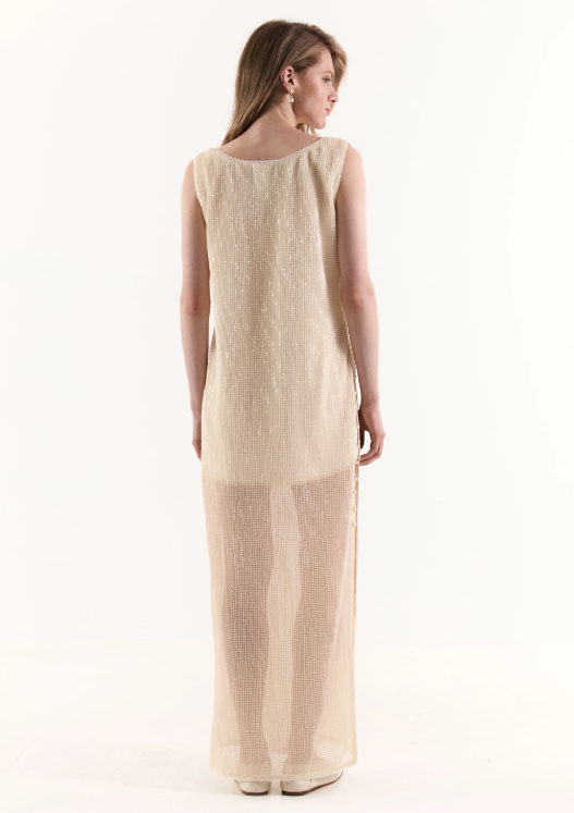 Mléčně zbarvené flitrové šaty, rovný střih, IVORY GLIMMER (Kristina Laptso) , VIS2553XSSMMLIV