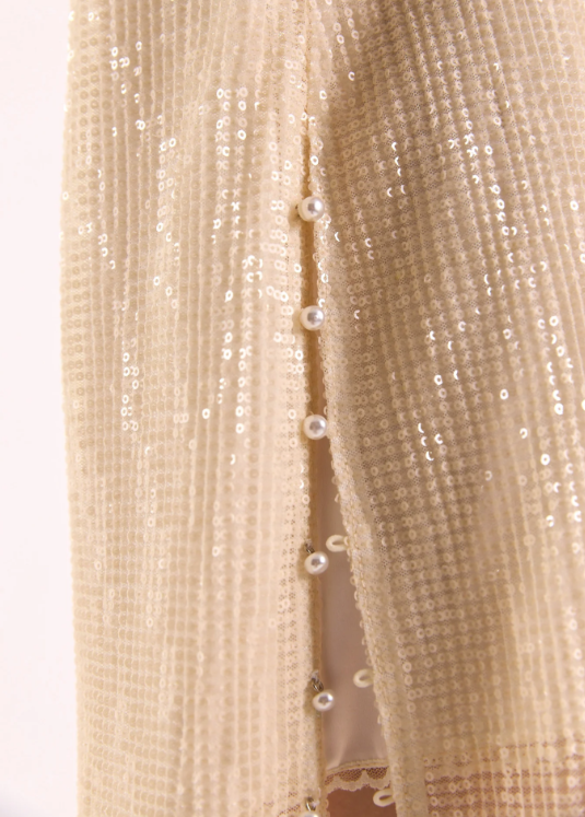 Mléčně zbarvené flitrové šaty, rovný střih, IVORY GLIMMER (Kristina Laptso) , VIS2553XSSMMLIV