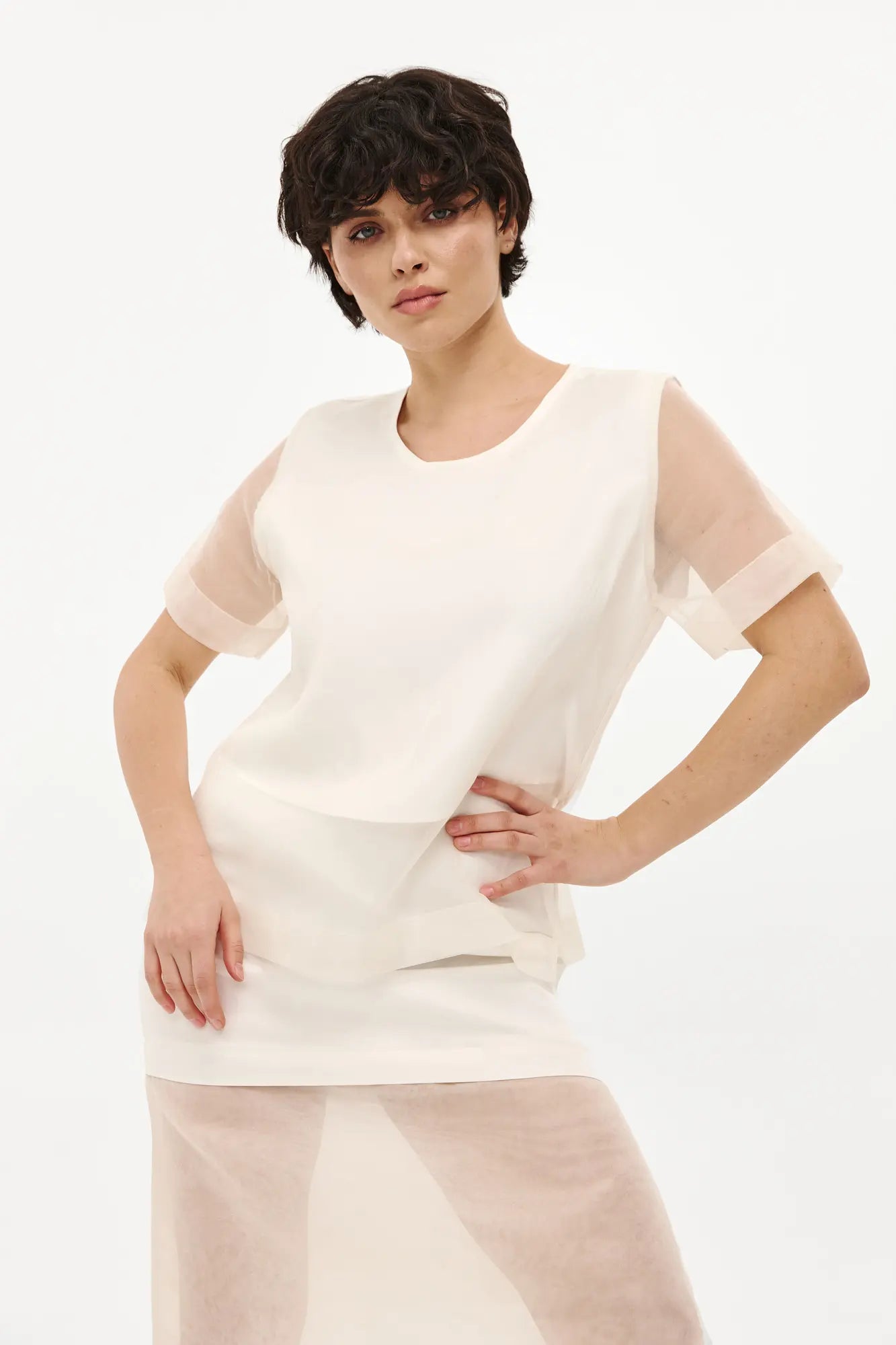 Біла блузка з короткими рукавами (Nazarelli) VD18