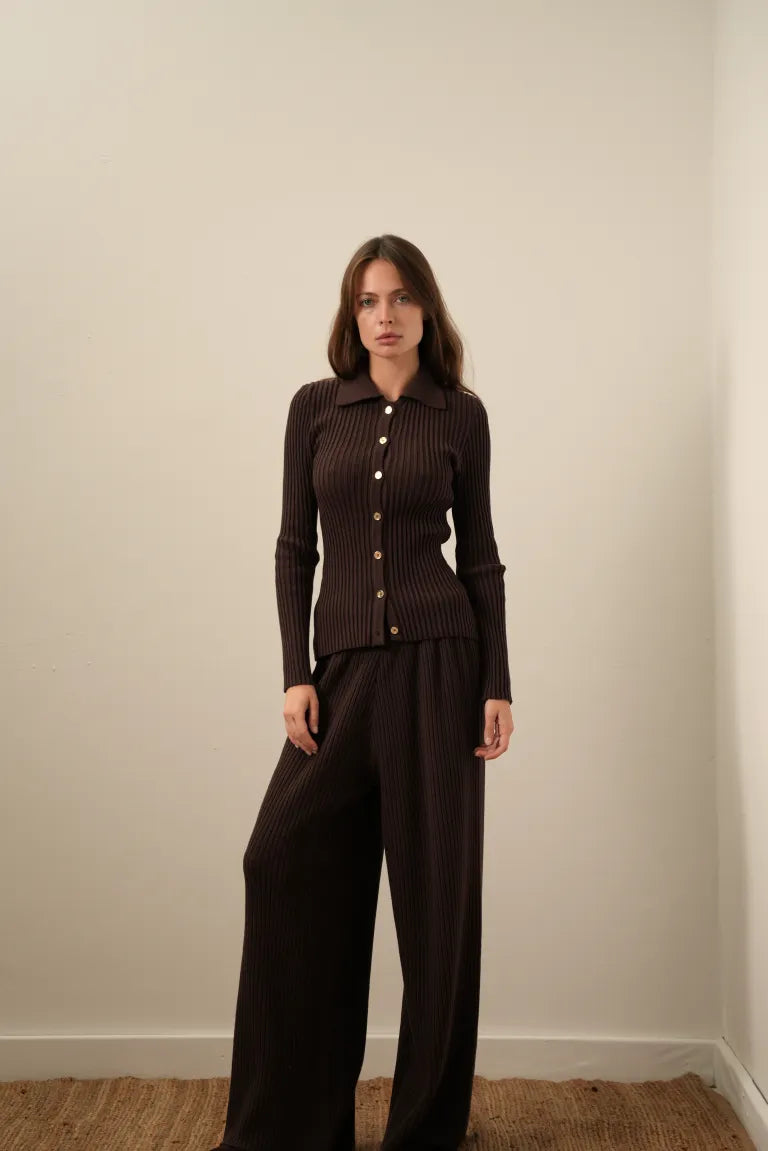 Ribbed knitted trousers, brown (T.MOSCA) BOL25-01