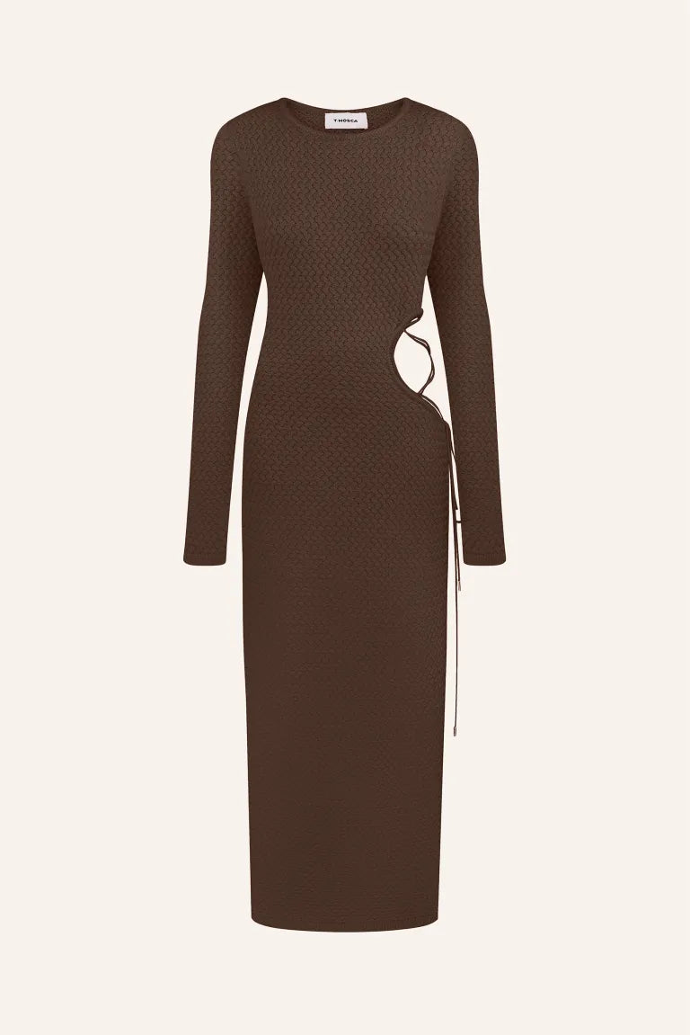 Knitted dress with open sides brown, (T.MOSCA) POL25-01 brown