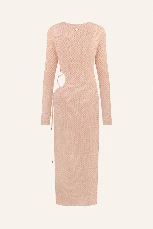 Knitted dress with open side, pink (T.MOSCA) POL25-01 powder
