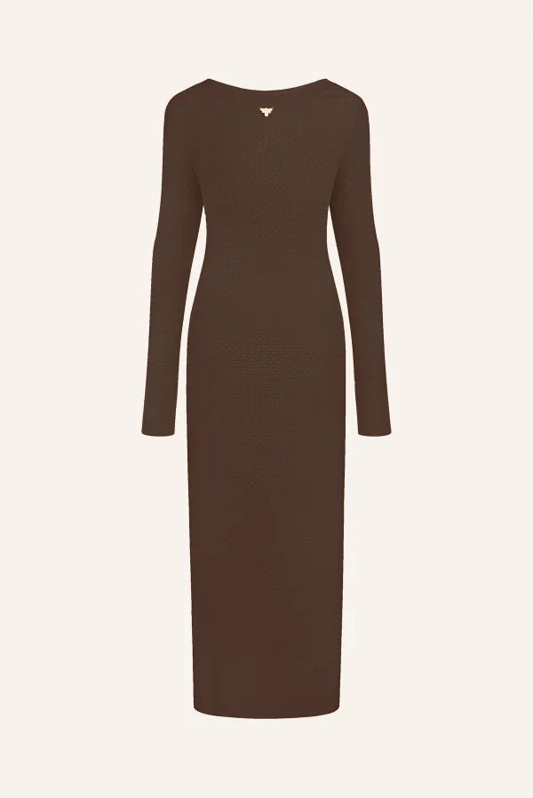 Knitted dress with exposed shoulders brown, (T.MOSCA) POL25-02 brown