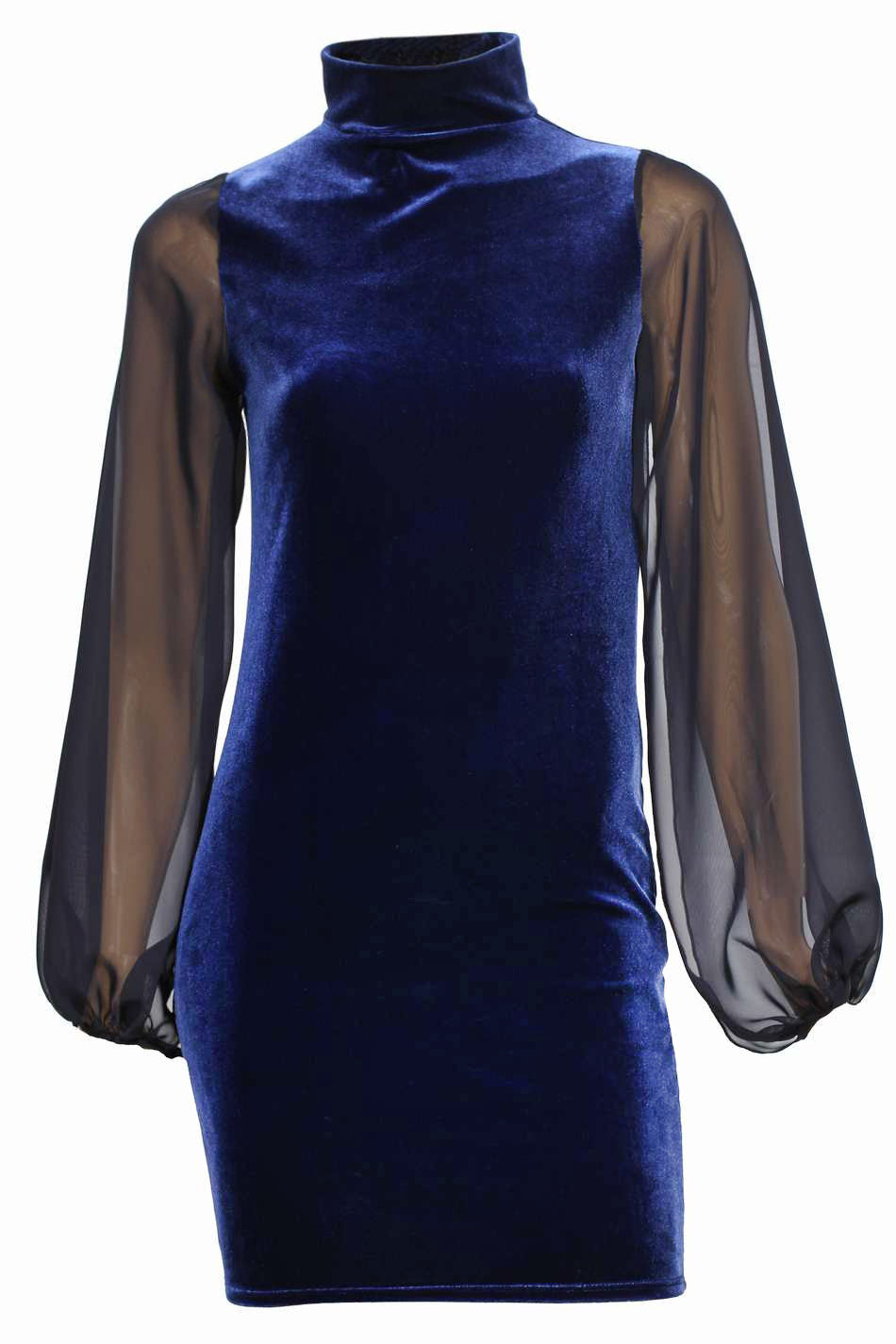 Sametové šaty, modrá, (PANOVE) U.PN00072S