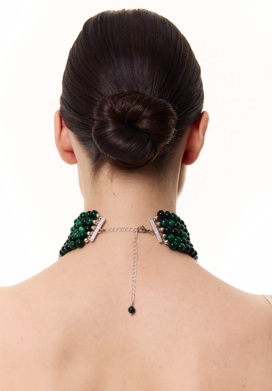 Necklace "INNOCENT CLASSIC", dark green with silver elements (Grains de Verre), CHMXC1