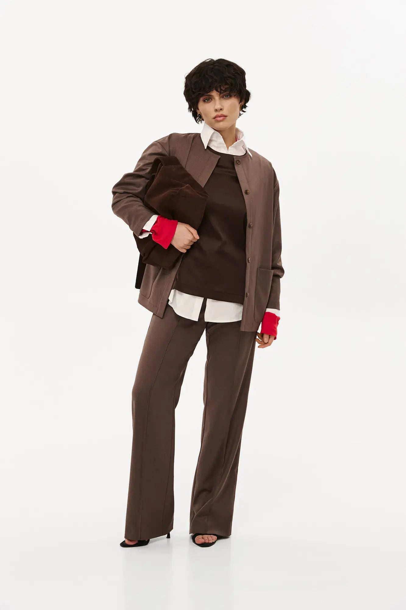 Довгий блейзер коричневий (Nazarelli) NF-00000265