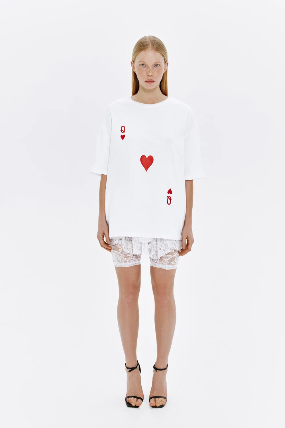 T-shirt, white &quot;queen of hearts&quot;, (KeepStyle), KSTL_0010