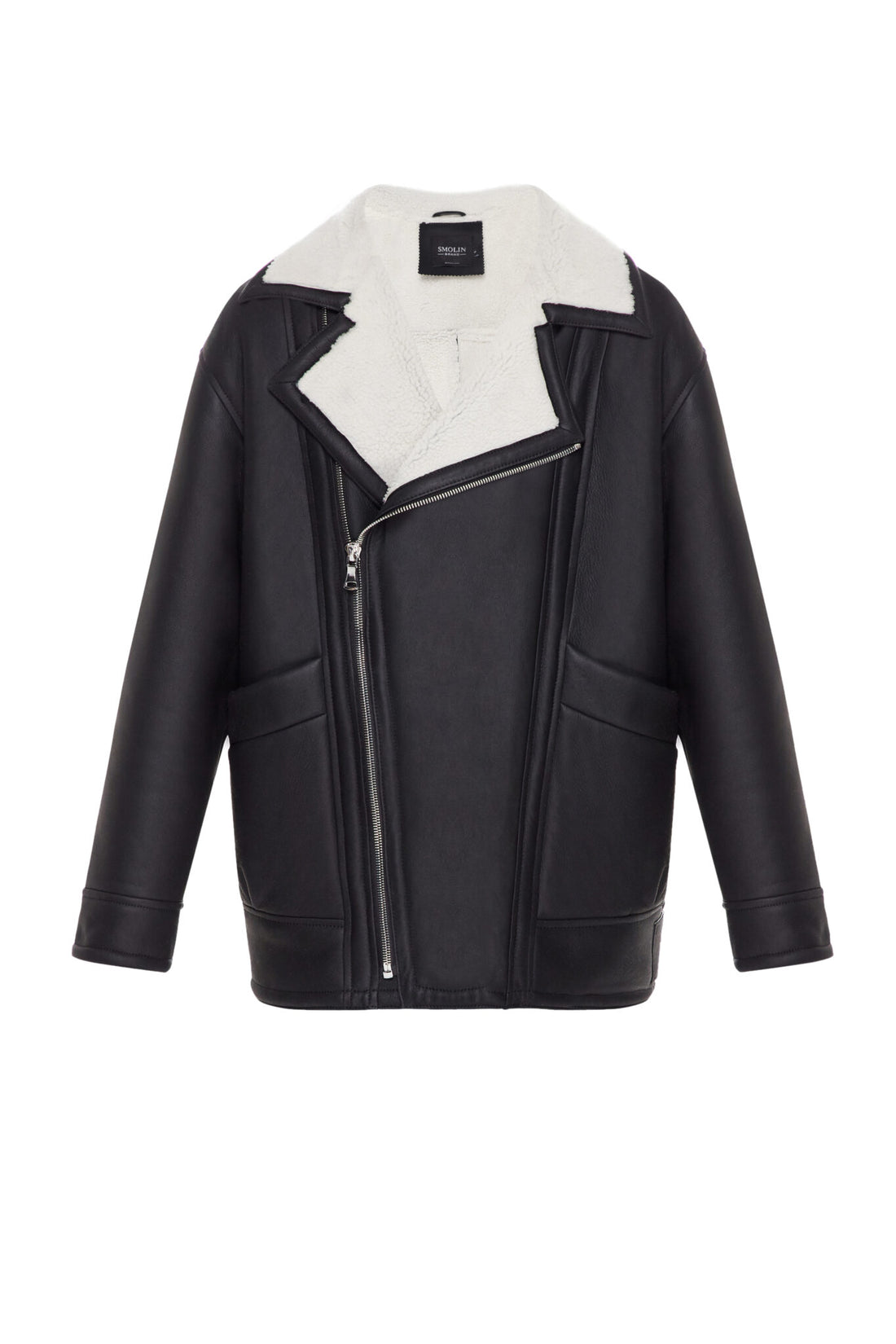 Kabát černý krátký z ovčí kůže s bílou kožešinou, Černý (TheMakers) , 2206