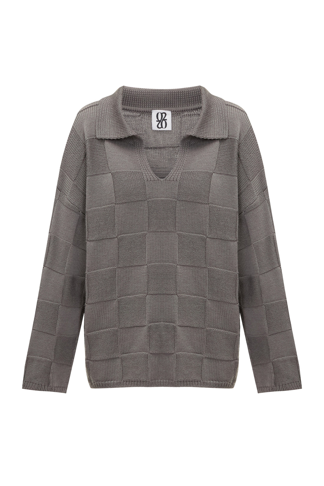 Svetr kostkovaný šedý (0202) knit_888