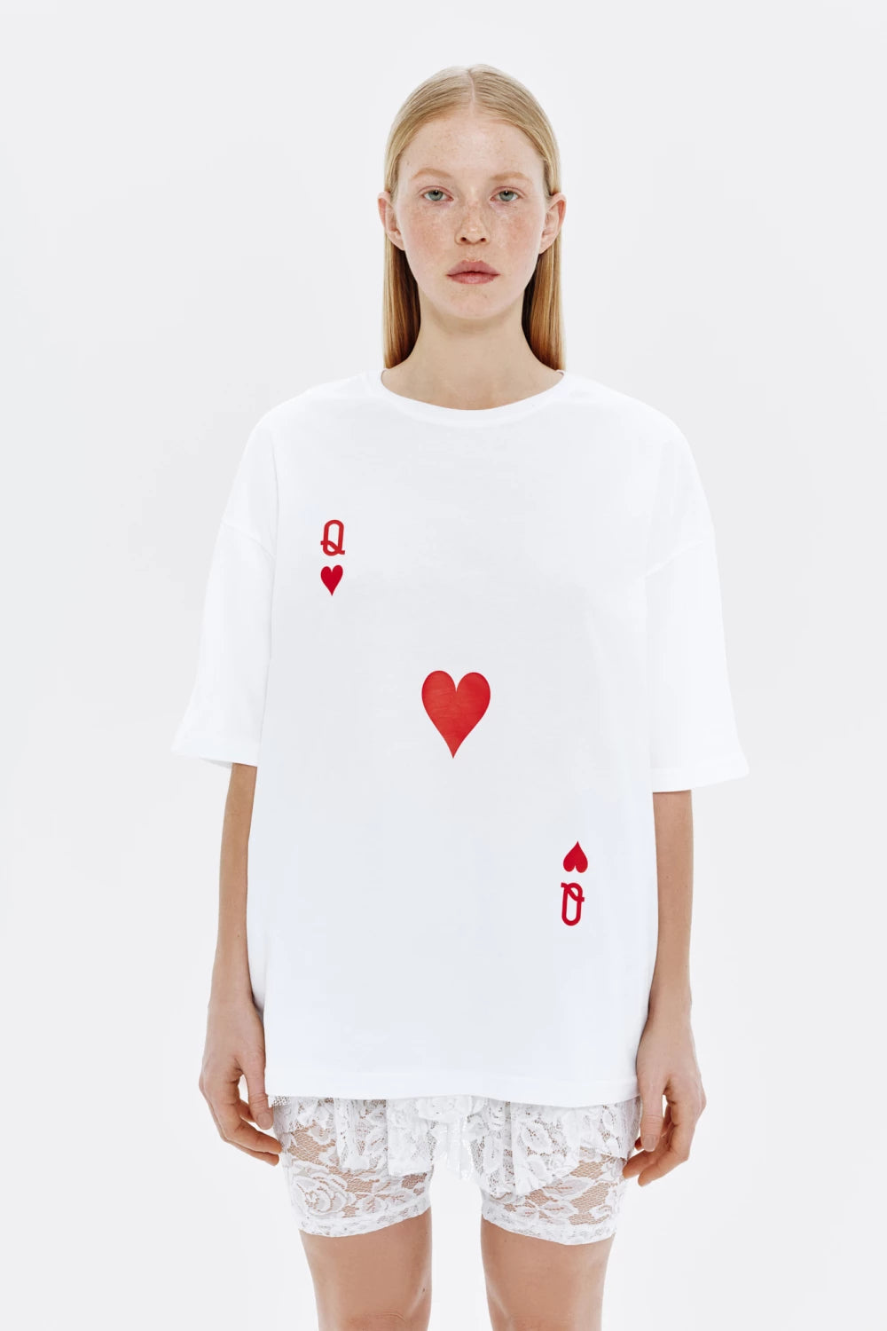 T-shirt, white &quot;queen of hearts&quot;, (KeepStyle), KSTL_0010