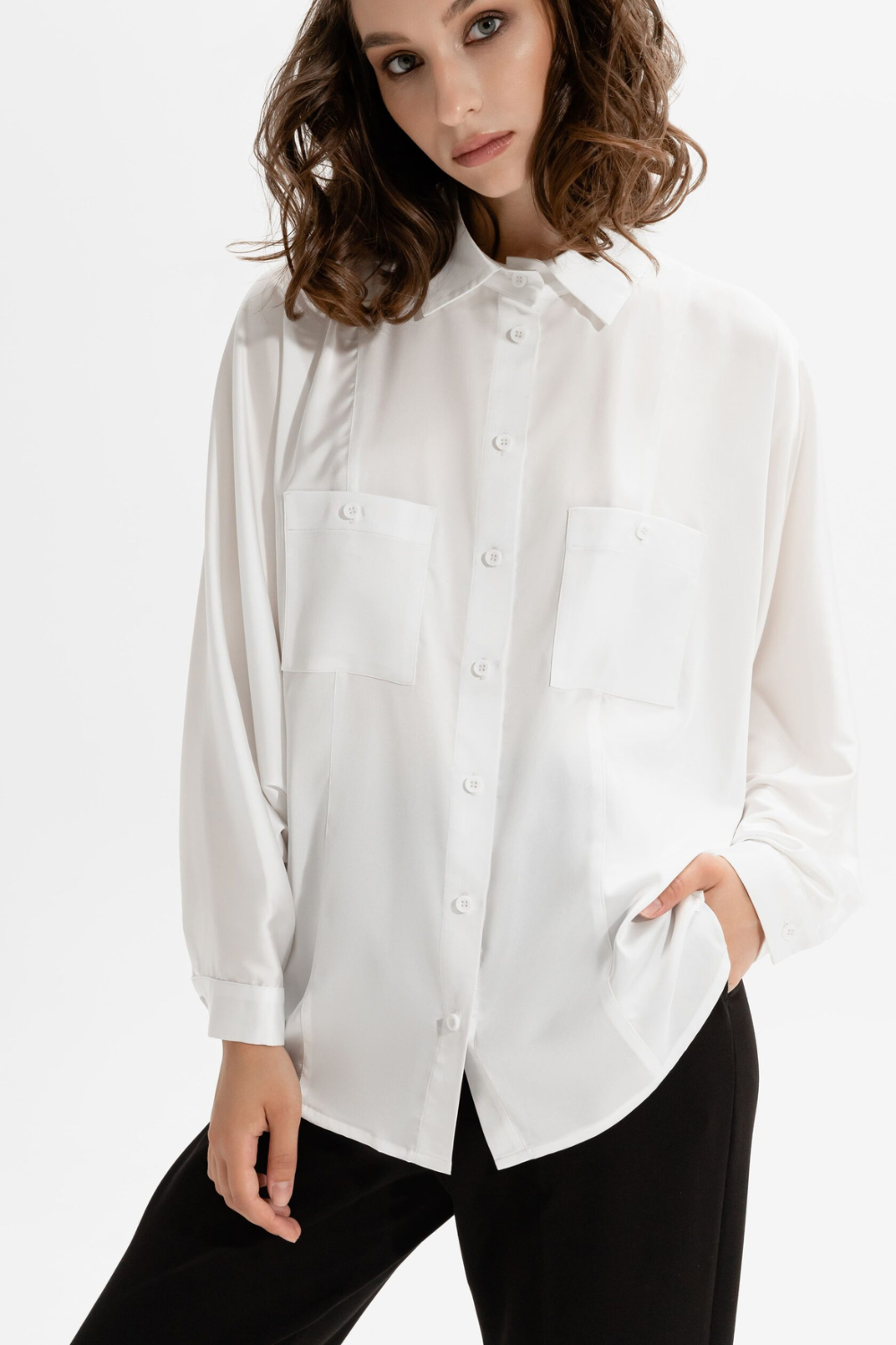 Біла шовкова сорочка (Mint) 10884